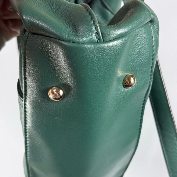 Vintage b. Makowsky hunter green gold leather satchel crossbody purse 10x17x4.5” - Picture 4 of 12